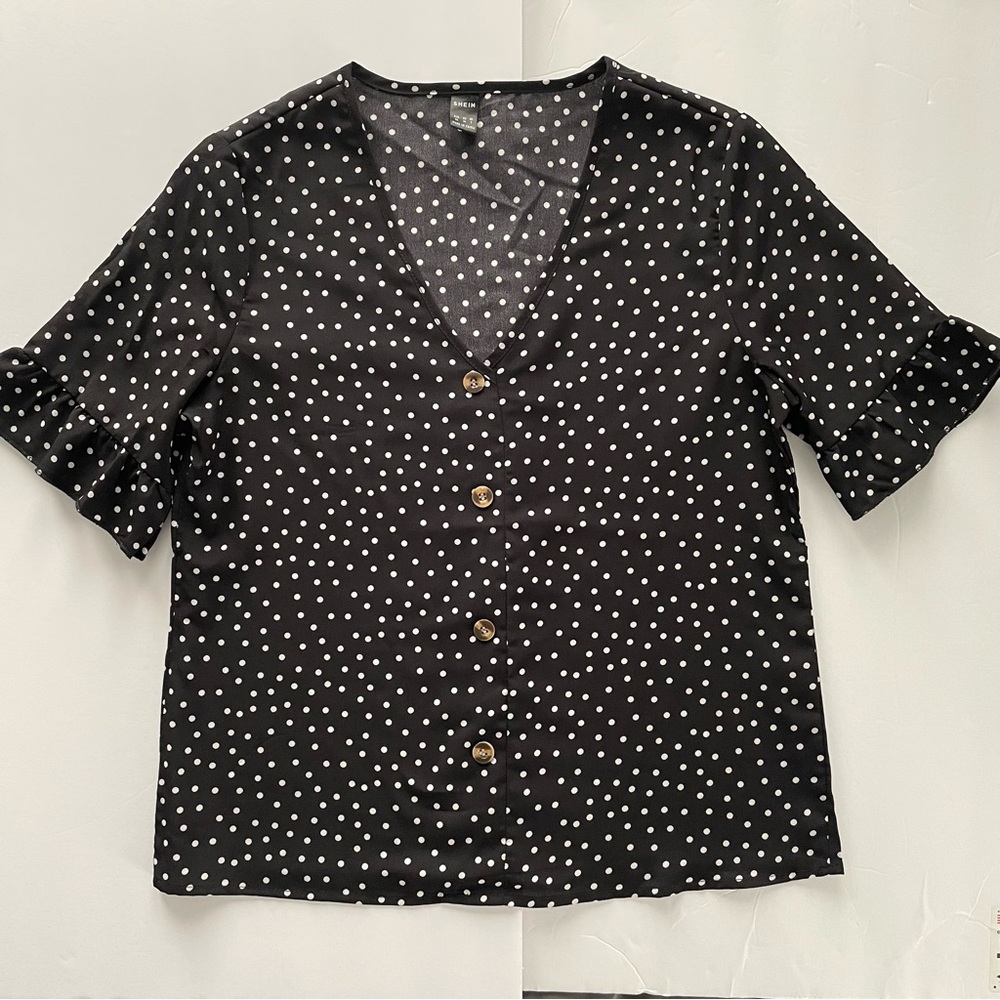Shein Vneck polka dot Blouse